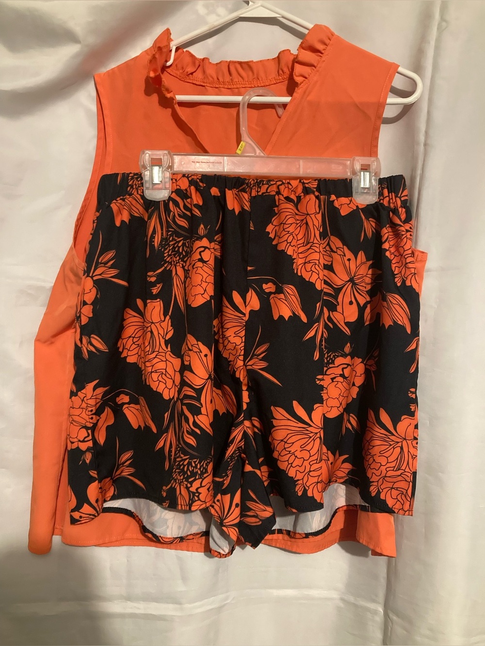 SHEIN Black Shorts with Bright Orange Floral Print